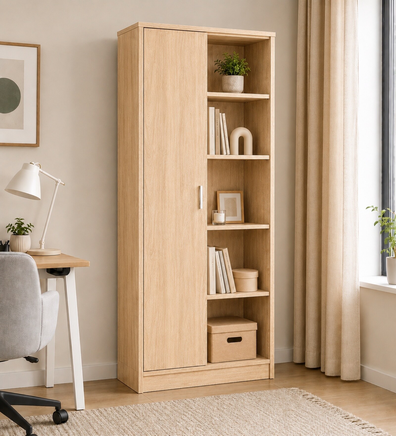 Urban Majesty Premium Multi Utility Rack Book Shelf In Sylvan Oak Light Finish