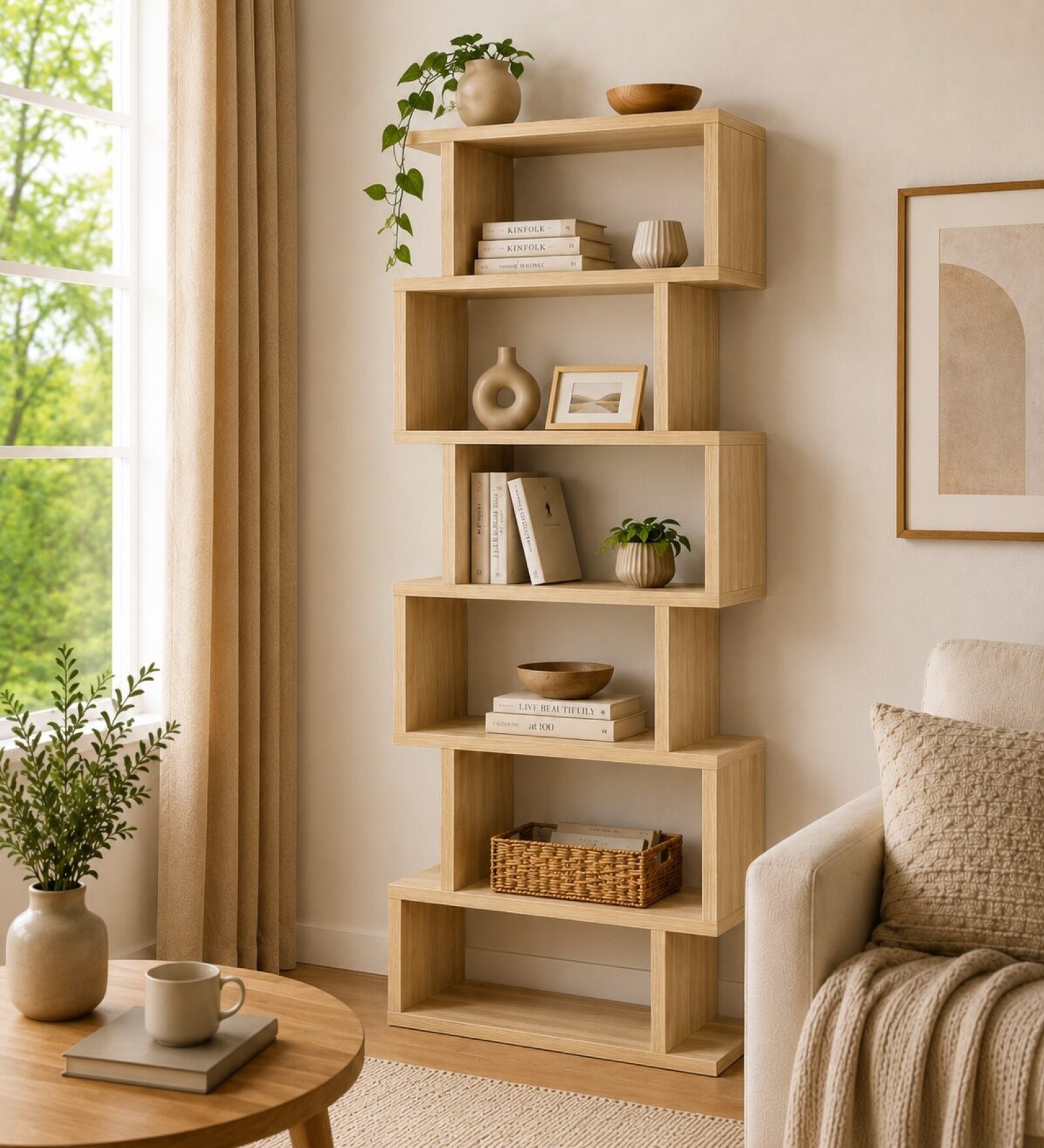 Urban Majesty Premium Multi Utility Rack Book Shelf In Sylvan Oak Light Finish
