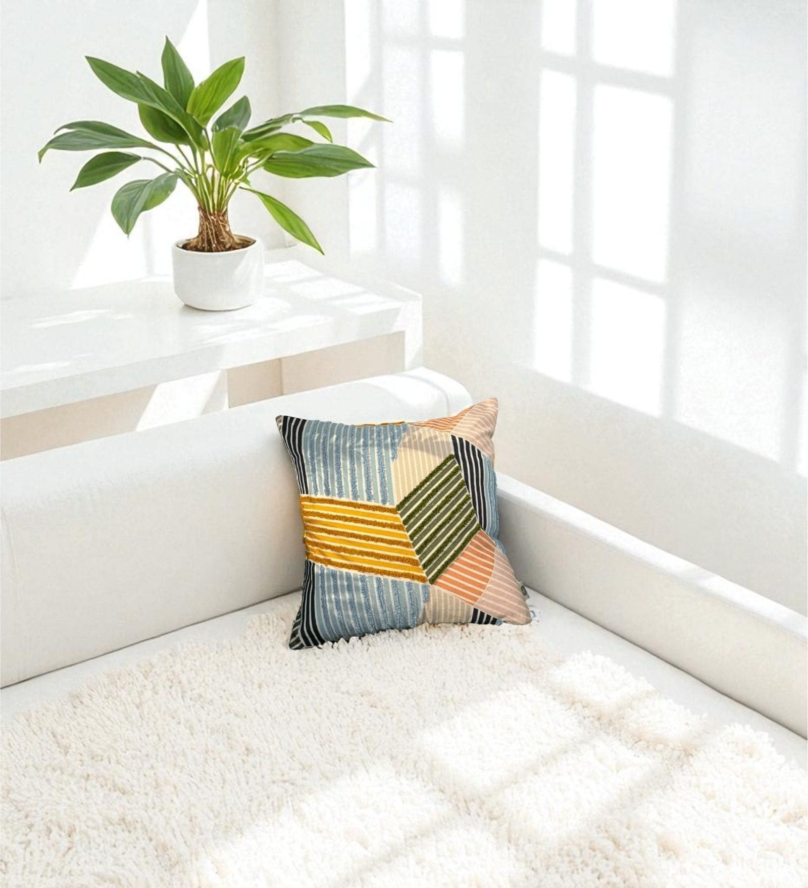 Multicolor Striped Cotton Geometric 18x18 inches Cushion Cover