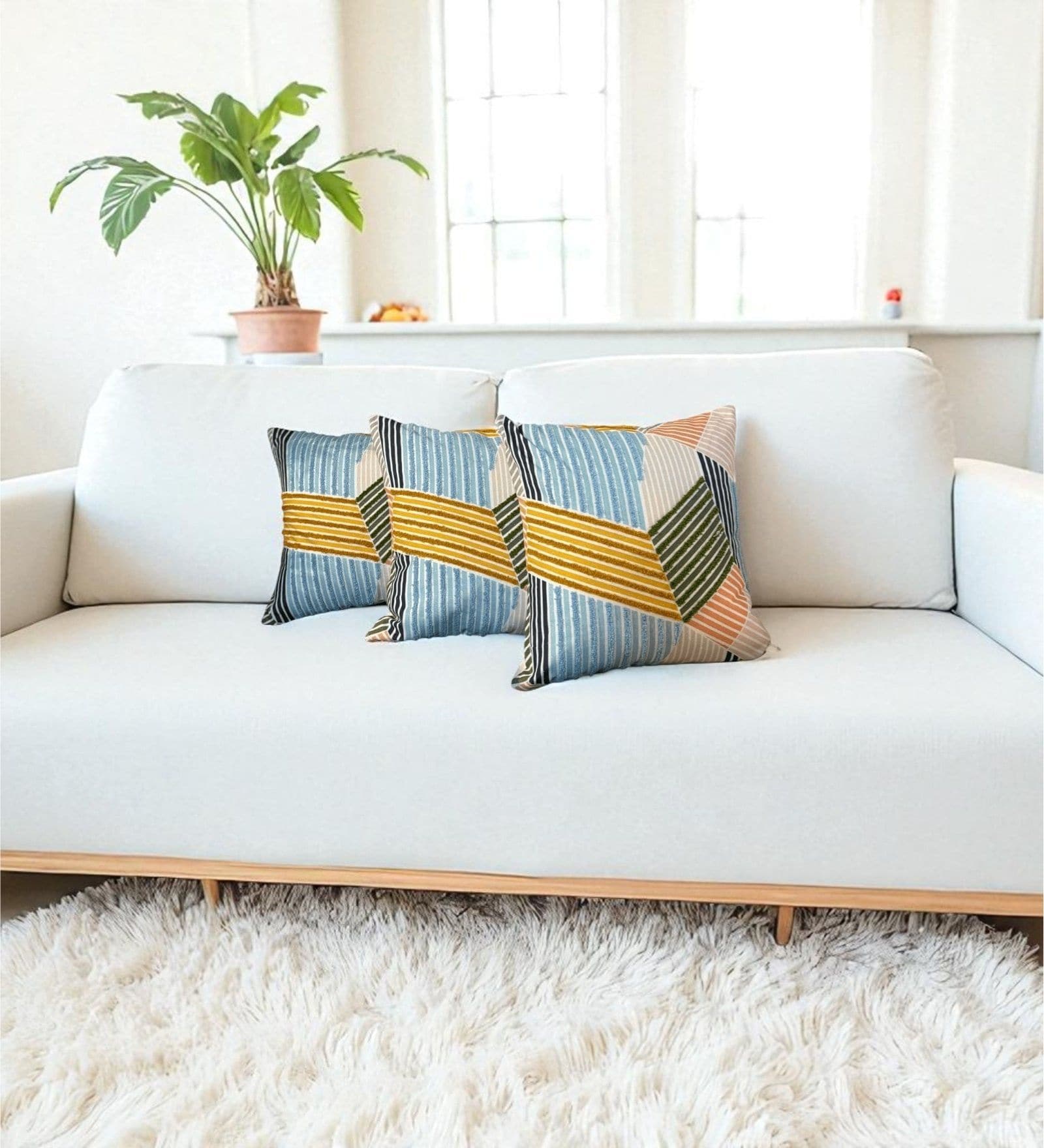 Multicolor Striped Cotton Geometric 18x18 inches Cushion Covers Set of 3