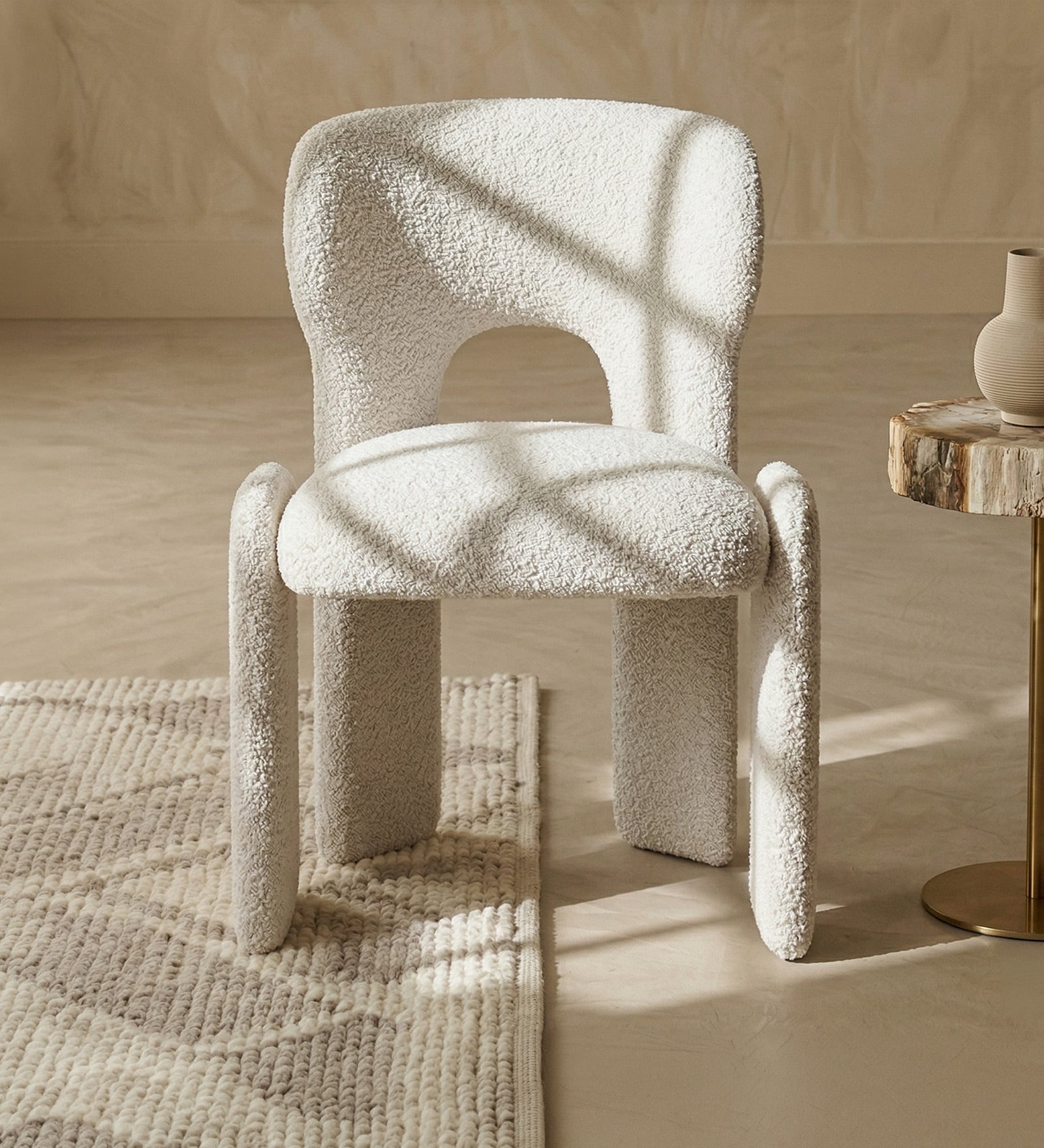 Urban Opulence Premium Boucle Dining Chair In Beige Colour