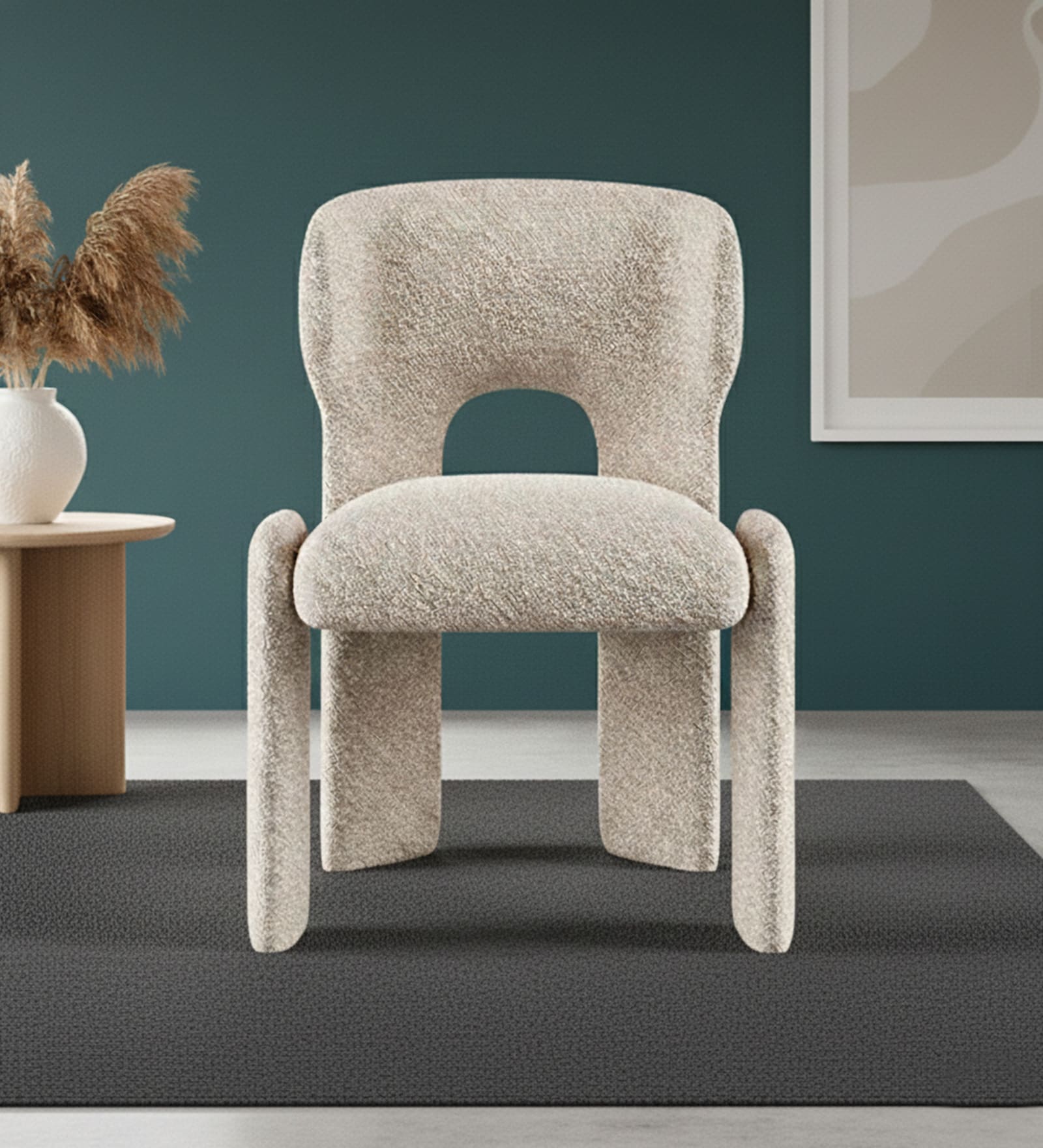 Urban Opulence Premium Boucle Dining Chair In Beige Colour Urban Opulence Premium Boucle Dining Chair In Beige Colour