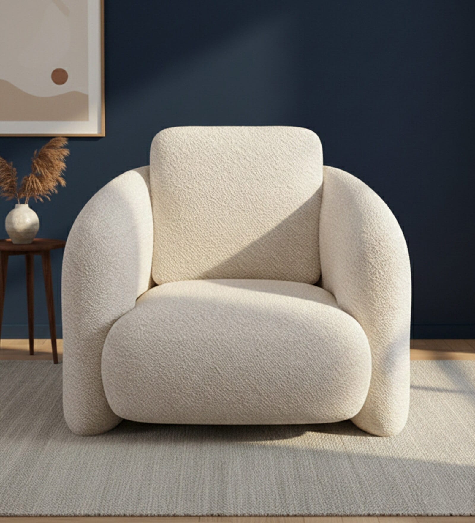 Urban Opulence Velvet Fabric One-Seater Sofa In White Colour Urban Opulence Velvet Fabric One-Seater Sofa In White Colour