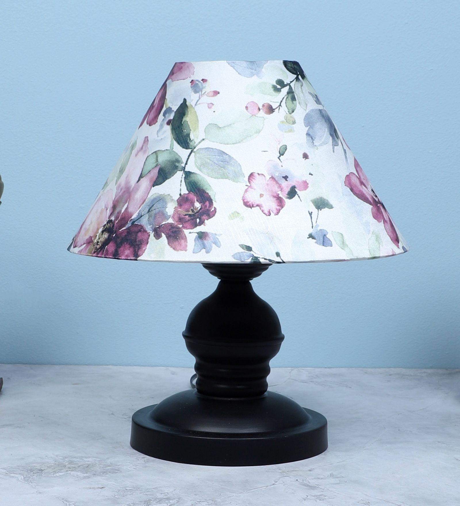 Urban Radiance Black Metal Table Lamp With Cobra Saffron Print Satin Shade