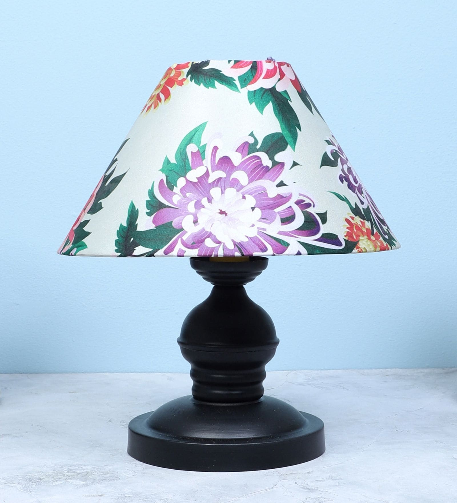 Urban Radiance Black Metal Table Lamp With Carnation Print Satin Shade