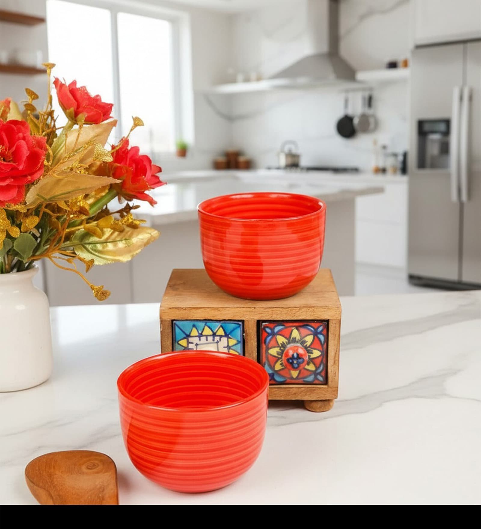 Urban Red Glaze Ceramic Bowl Set of 2(320ml Each)
