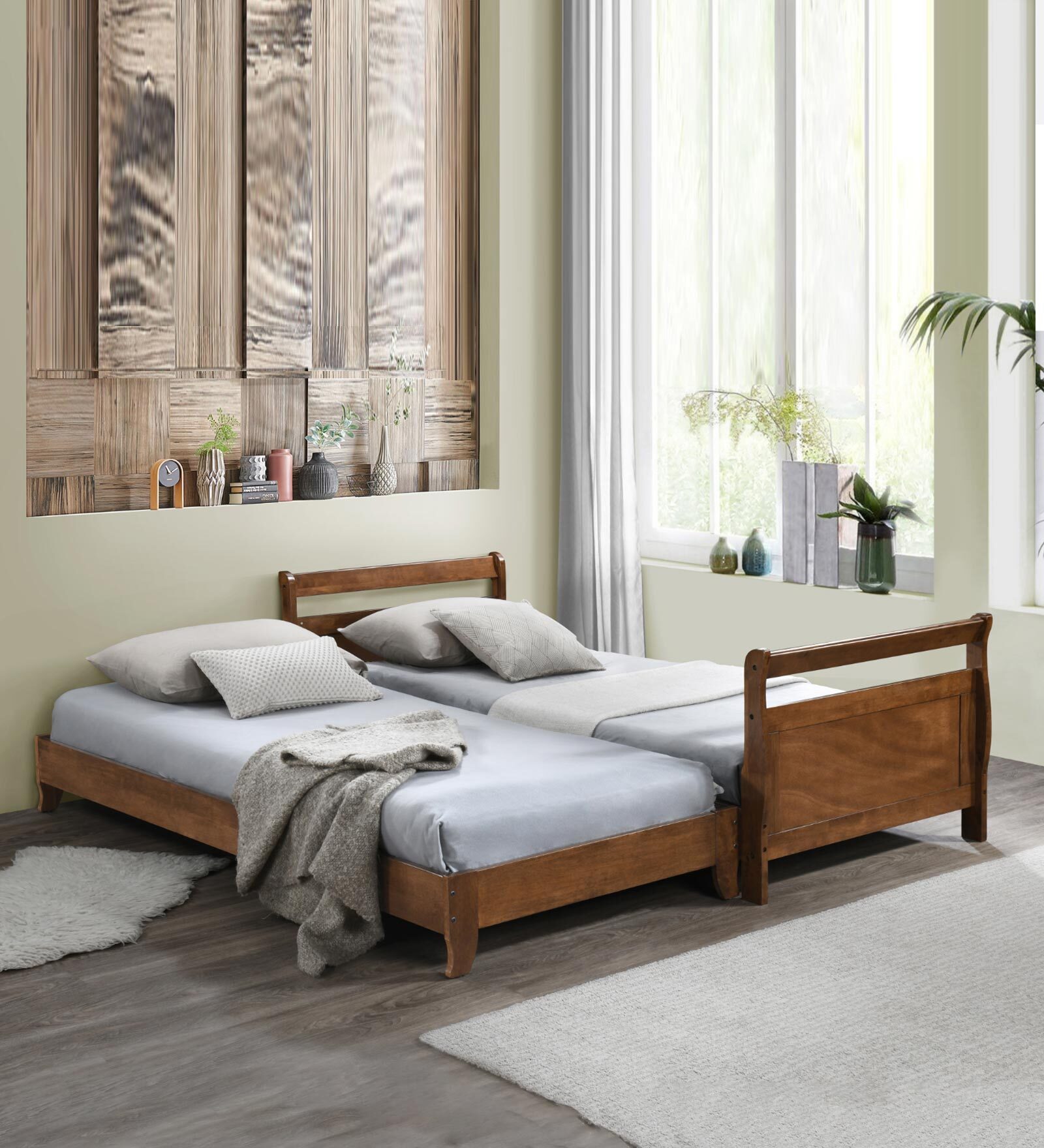 Buy Urban Solid Wood Single Bed With Trundle in Brown Colour at 60% OFF ...