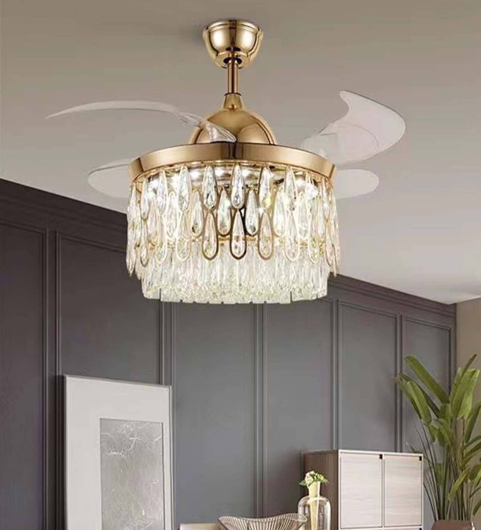 Urbancart Epicasa 42 inch Crystal Chandelier Ceiling Fan (LED Light & Acrylic Blades)