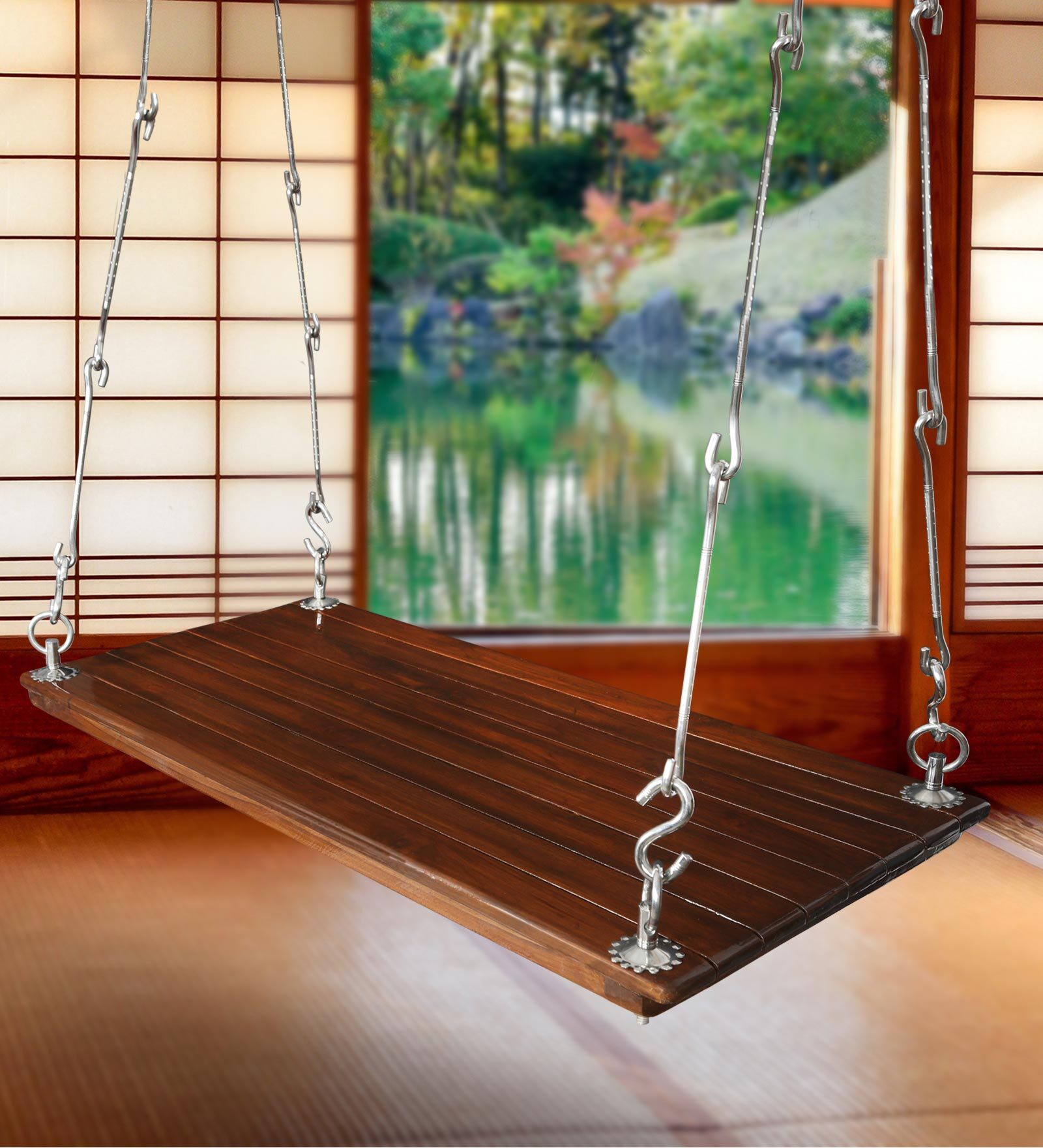 Kamaka Teak Wood Plank Swing in Brown Colour