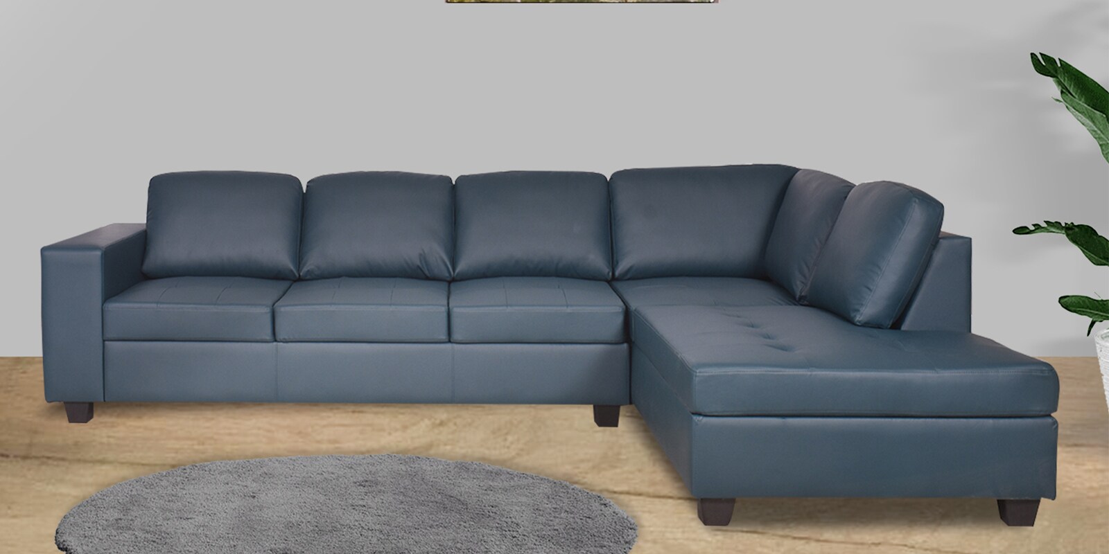 Urel LHS 3 Seater Sectional Sofa in Blue Colour