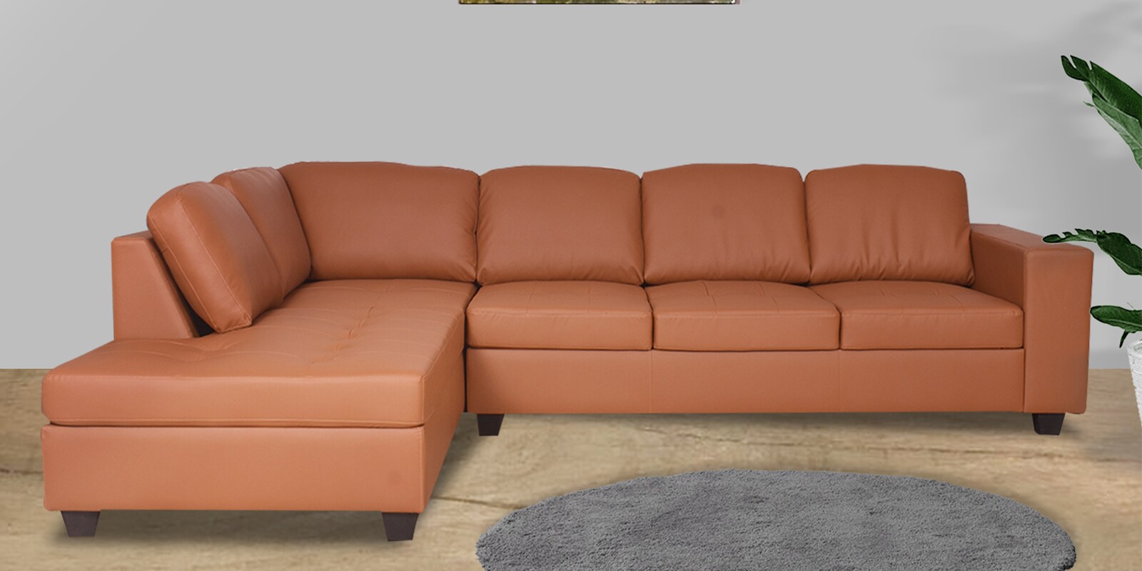 Urel RHS 3 Seater Sectional Sofa in Tan Colour