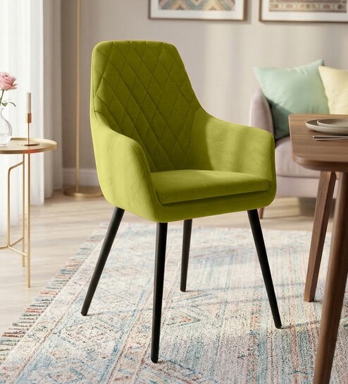 Modern Dining Chair with Armrest In Green Color