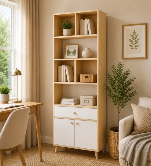 Urban Majesty Premium Multi Utility Rack Book Shelf In Sylvan Oak Light Finish