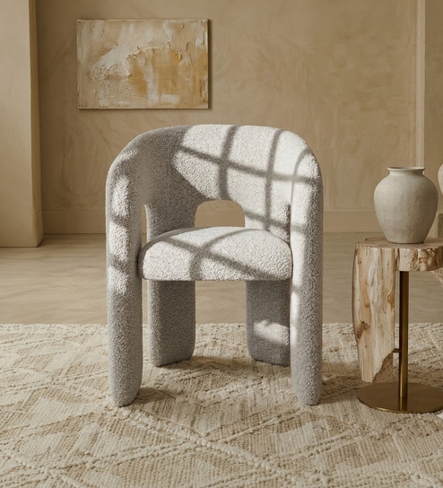Urban Opulence Boucle Dining Chair In White Colour