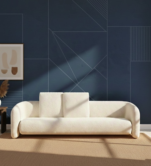 Urban Opulence Velvet Fabric Three-Seater Sofa In White Colour