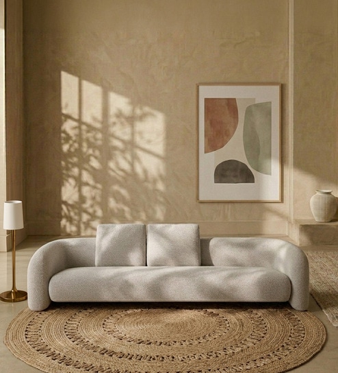 Urban Opulence Velvet Fabric Three-Seater Sofa In White Colour