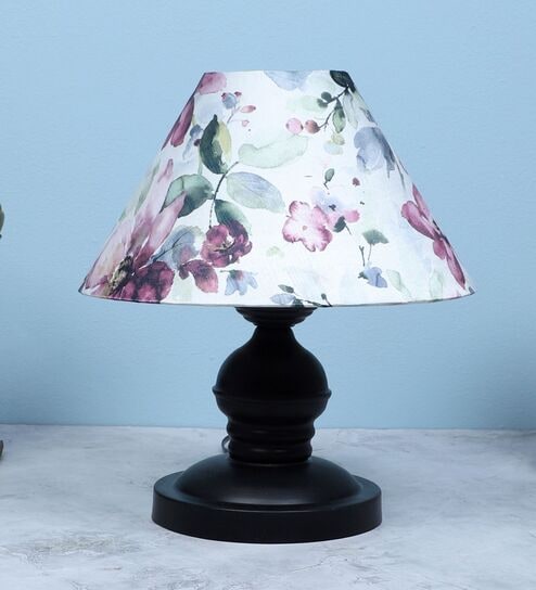 Urban Radiance Black Metal Table Lamp With Cobra Saffron Print Satin Shade