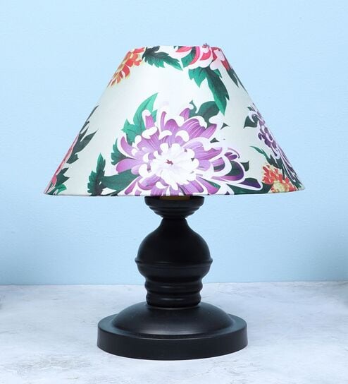 Urban Radiance Black Metal Table Lamp With Carnation Print Satin Shade