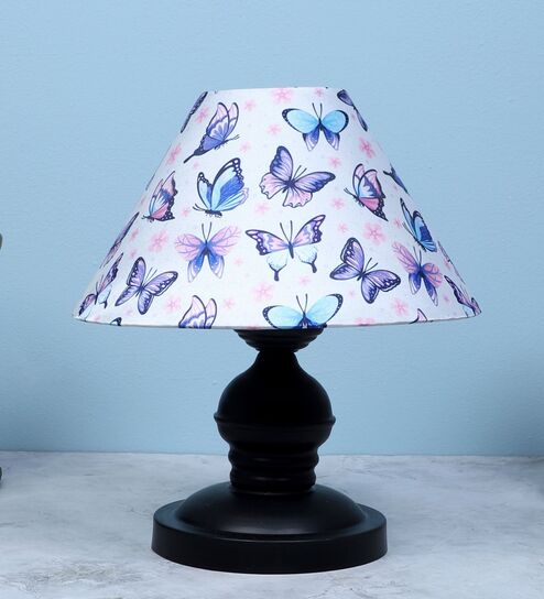 Urban Radiance Black Metal Table Lamp With Butterfly Print Satin Shade