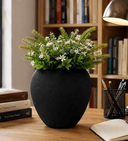 Urn Shape Flower Vase for Home Decor, Iron, Matte Powder-Coated Finish
