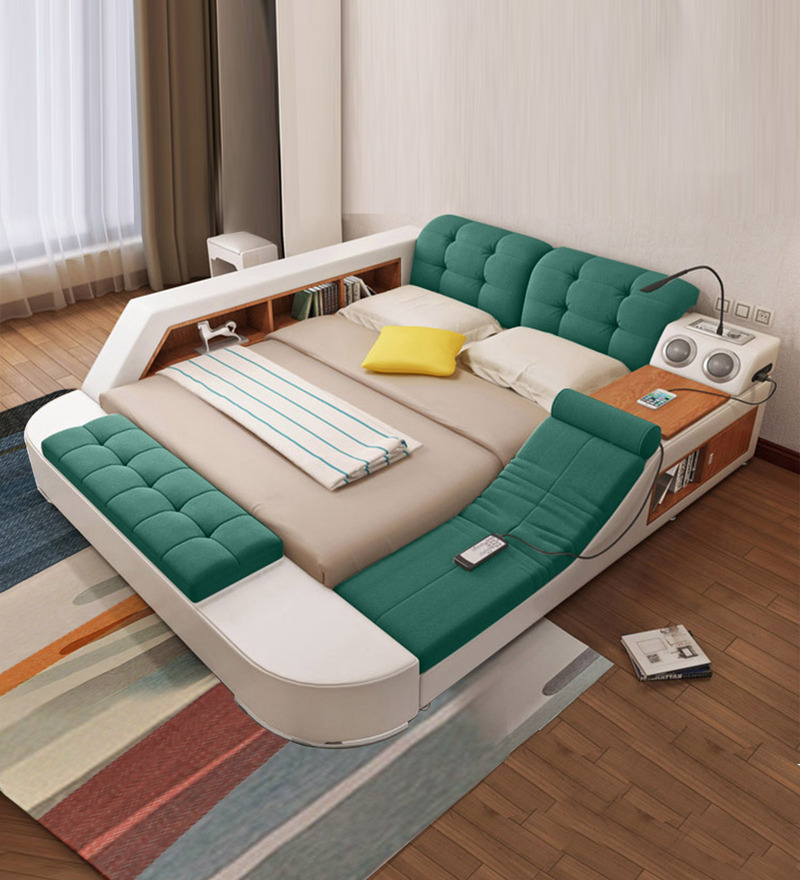 Buy Urban King Size Upholstered Bed With Storage In White Green   Urban Smart King Bed In White   Green By Home City Urban Smart King Bed In White   Green By Home Cit Tdbytt 