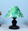 Urban Radiance Black Metal Table Lamp With Palm Print Satin Shade