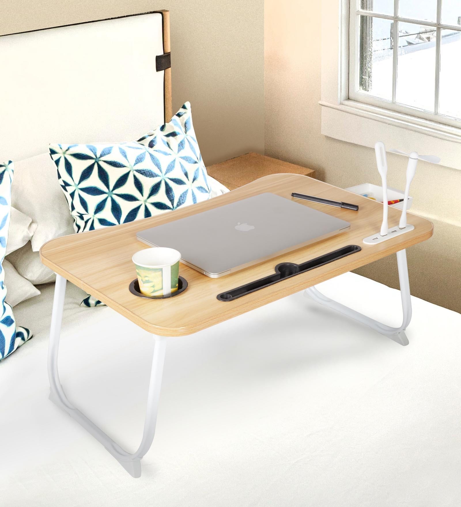 Usb Portable Table in Beige Finish Usb Portable Table in Beige Finish