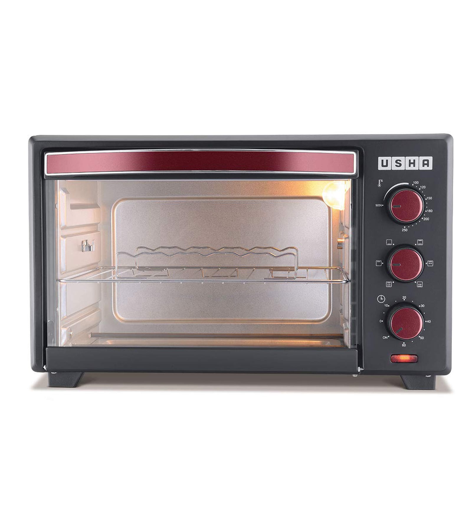 Usha OTGW 3629R 29 Litres Oven Toaster Grill in Wine & Matte Black Colour