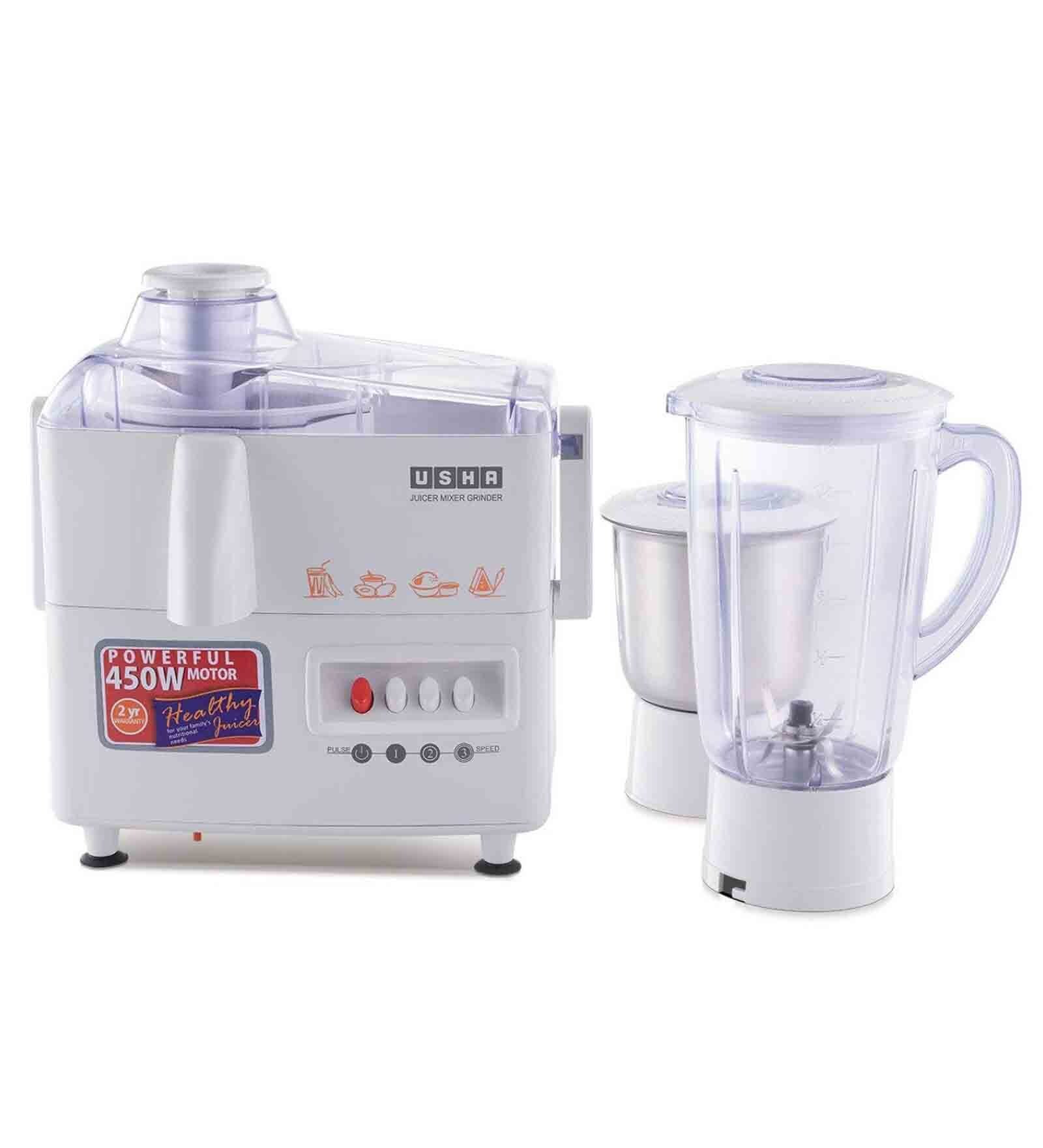 Usha 3345 450W  Juicer Mixer Grinder with 2 Jars (White)