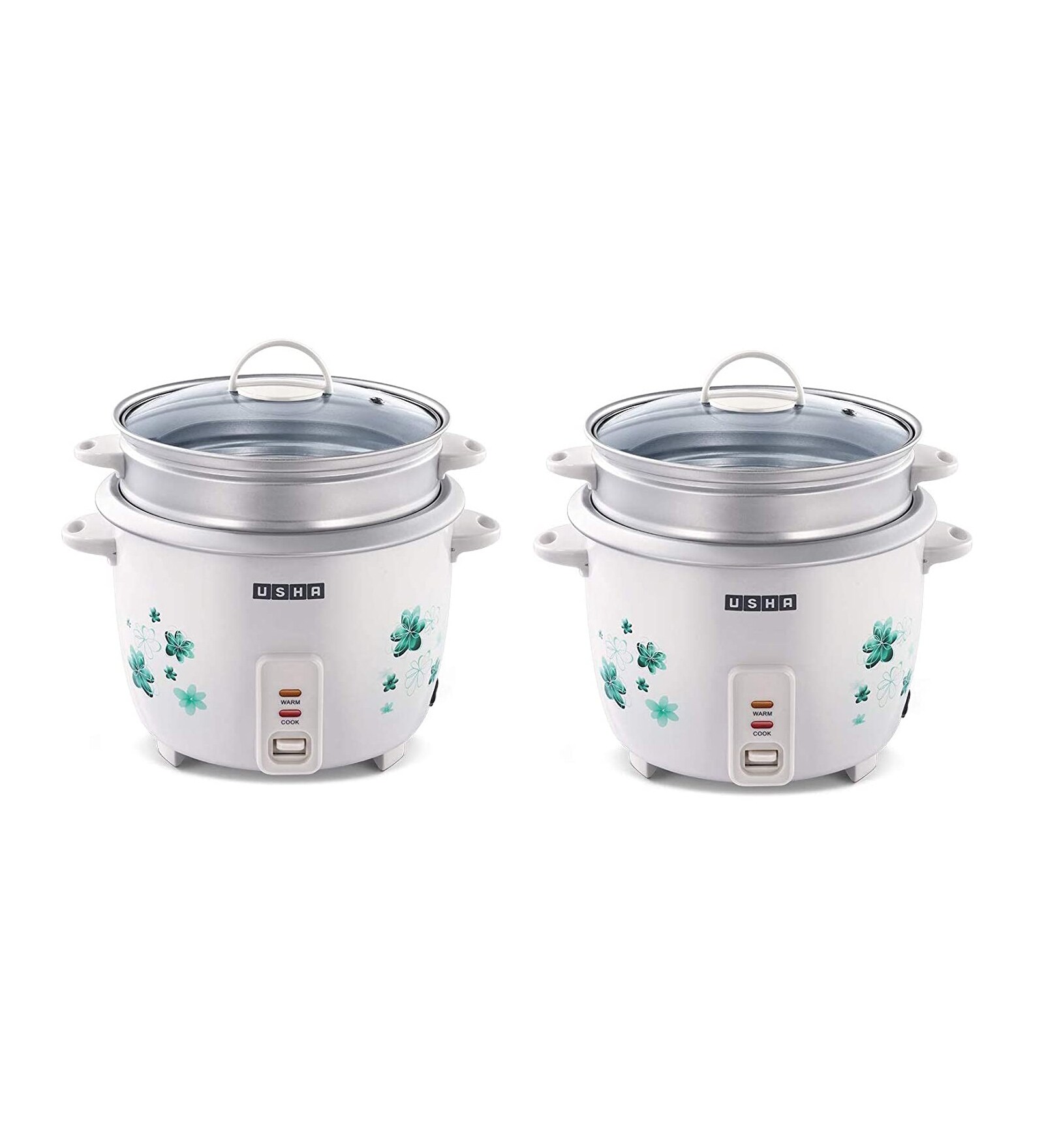 Usha 3718 Steamer 1.8 Litres 700W Automatic Rice Cooker with 2 Bowl in White Colour