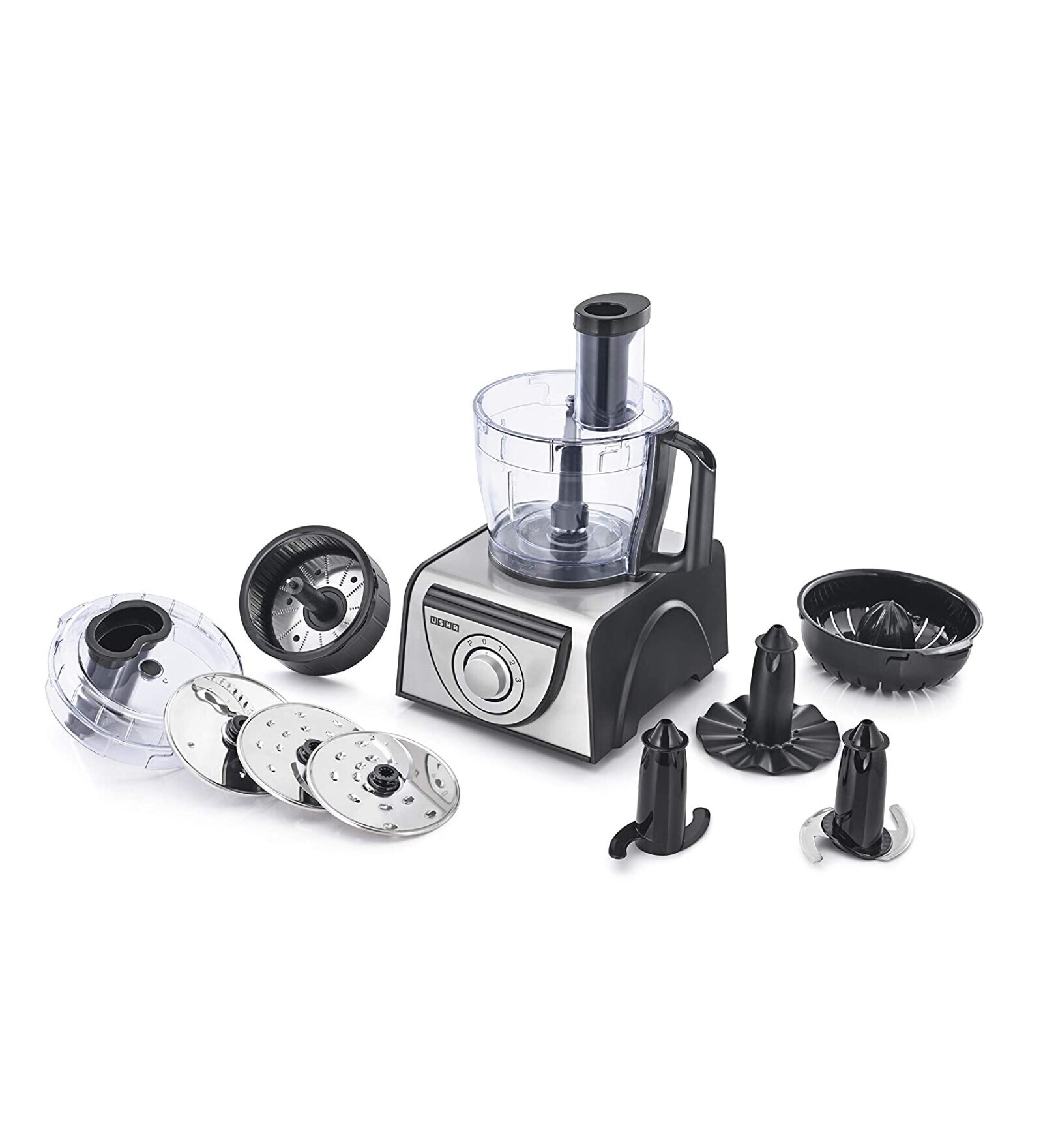 Usha 3810 1000W Food Processor with 13 Accessories & Premium SS Finish (Black & Silver)