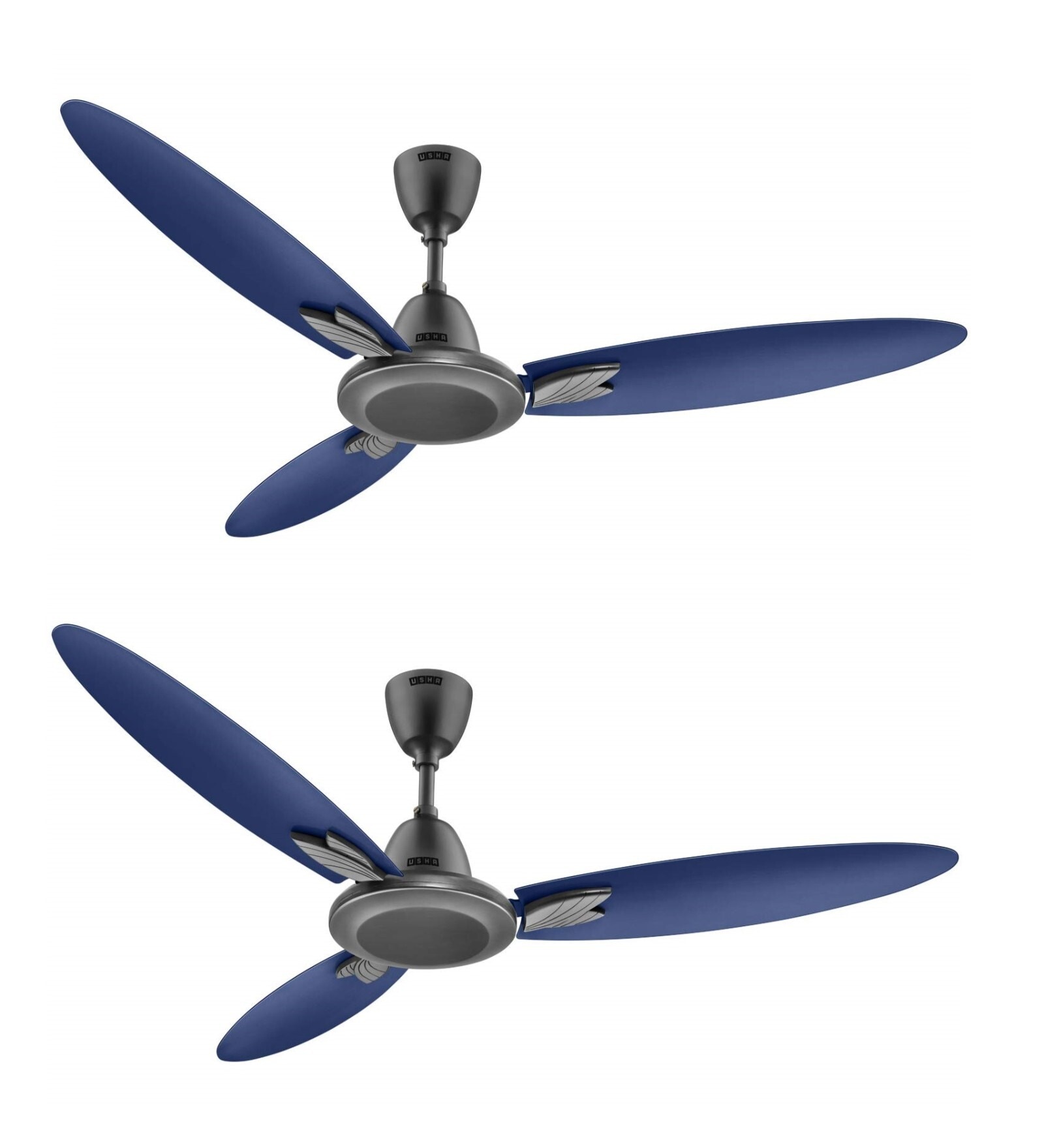 Usha Bloom Magnolia 1250 Mm 78 Watt Goodbye Dust Ceiling Fan with Anti Dust Feature(Sparkle Grey and Blue) Set of 2