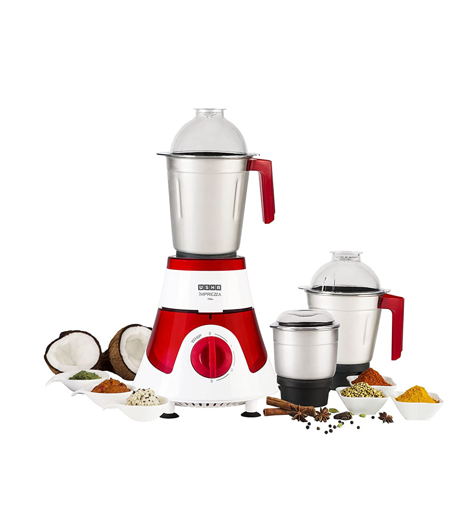 Usha Mixer Grinder MG-3576 750W with 3 Jars in Red & White Colour