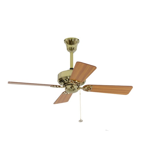 Usha Hunter Bayport Brass Ceiling Fan With Oak Blades