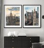 Contemporary Ingenuity Multicolor Paper Framed People and Places Art Print Set of 2