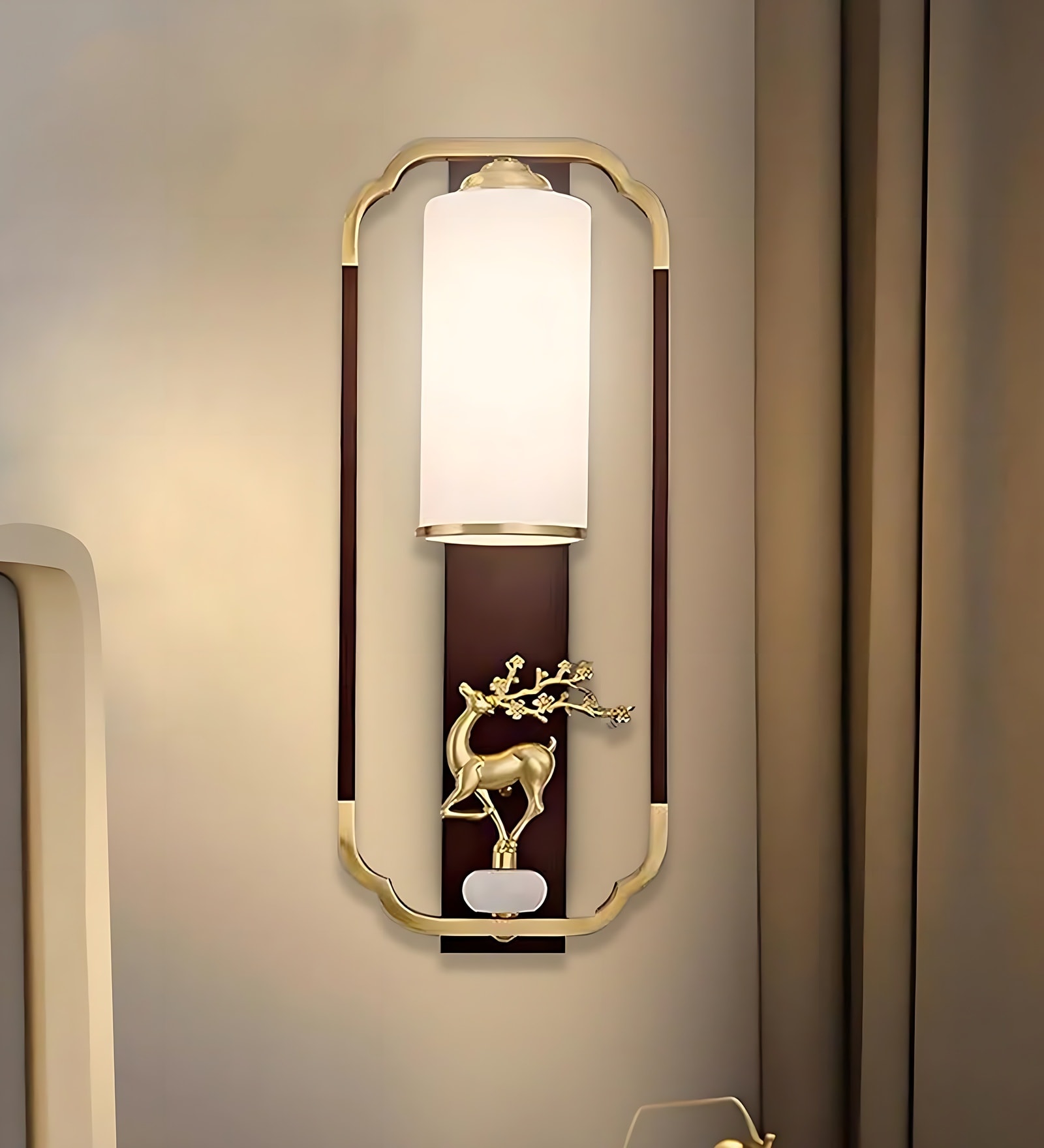 Uteric Decorative Wall Light | Premium Metal Frame with Artistic Deer Accent | Elegant Fabric Shade Wall Sconce for Bedroom, Living Room & Hallway | Warm Ambient Lighting | 1 Year Warranty