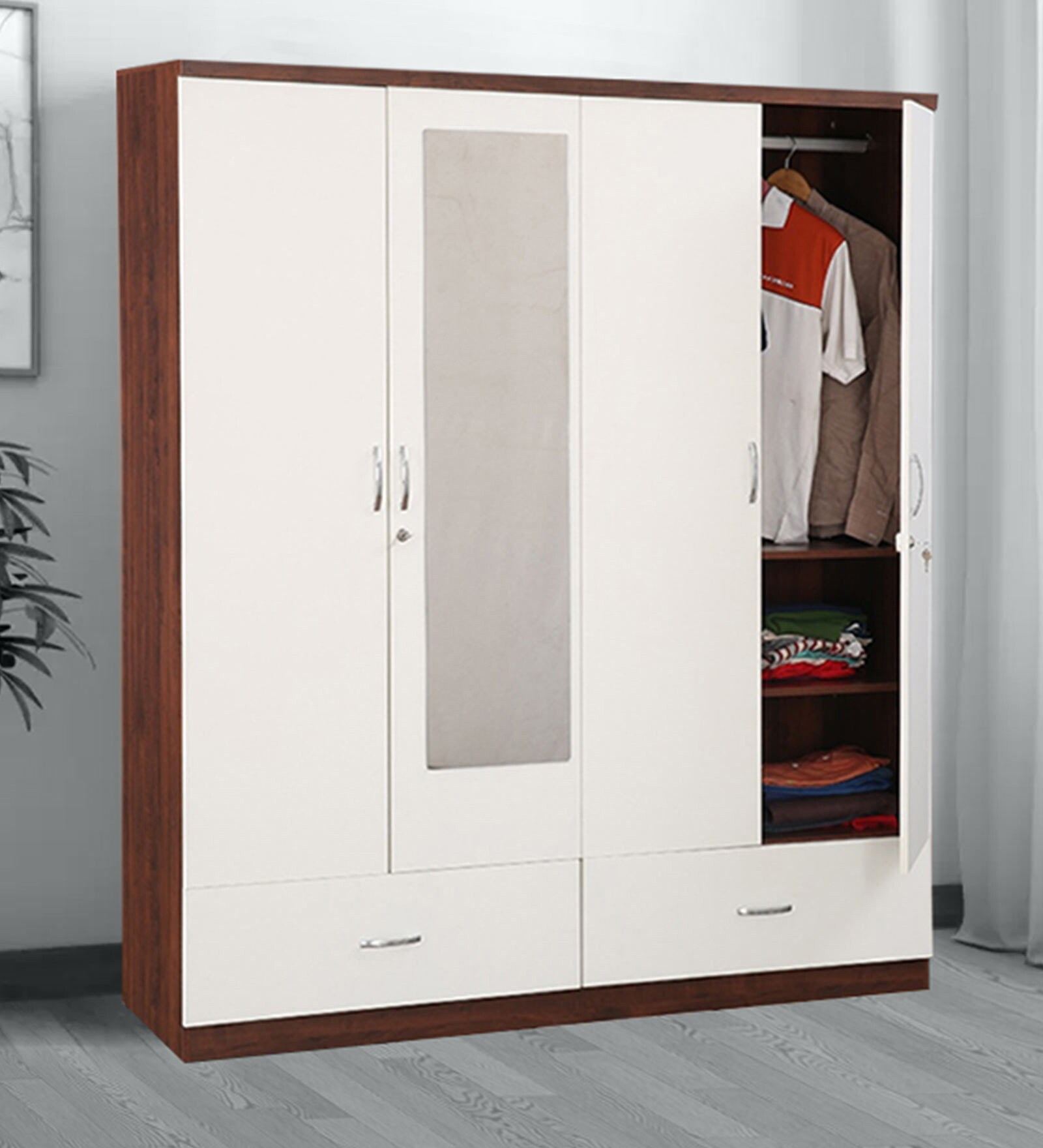 Utsav 4 Door Wardrobe in White & Wenge Finish