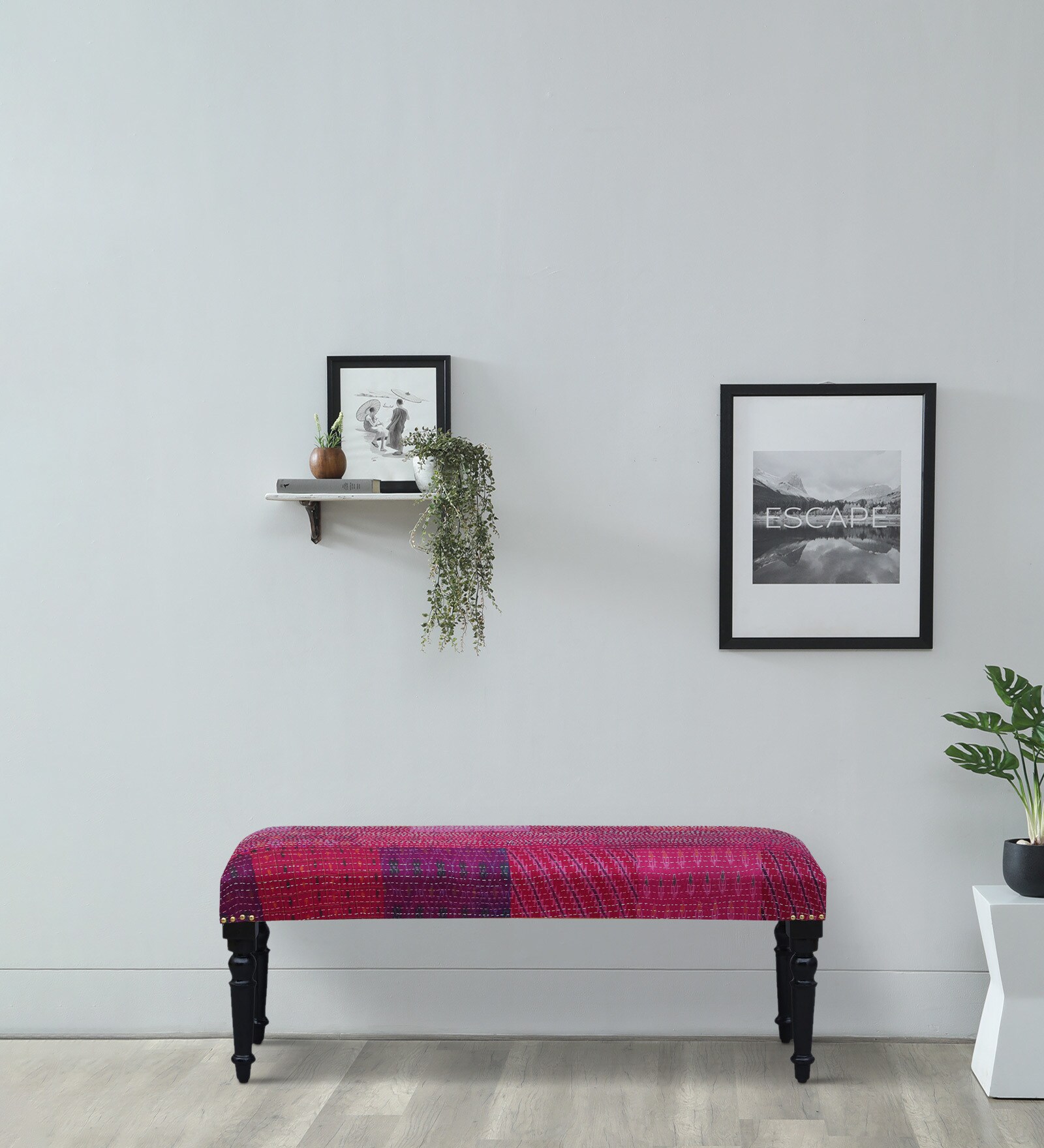 Utsav Fabric Bench With Fuschia Kantha Patchwork