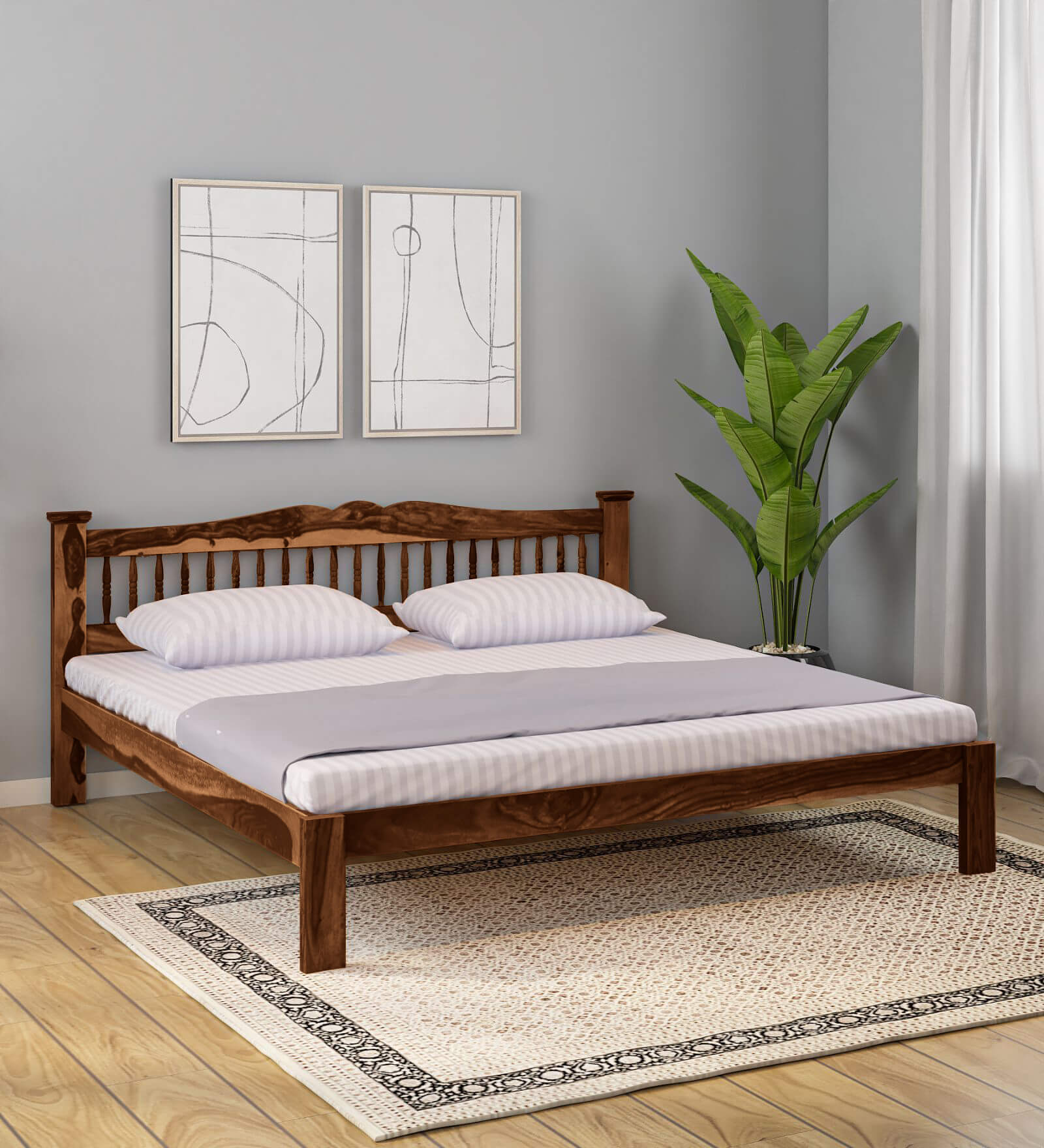 Uttara Sheesham Wood King Size Bed In Provincial Teak Finish