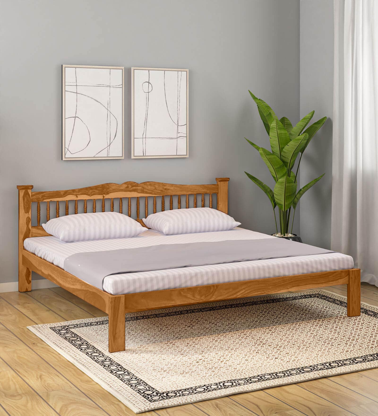 Buy Uttara Sheesham Wood King Size Bed In Rustic Teak Finish At 12% Off 