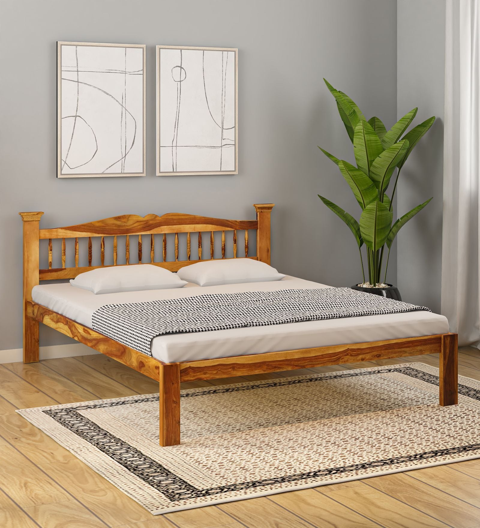 Buy Uttara Sheesham Wood Queen Size Bed In Scratch Resistant Rustic ...