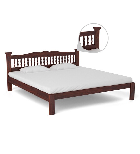Buy Uttara Solid Wood King Size Bed in Provincial Teak Finish by