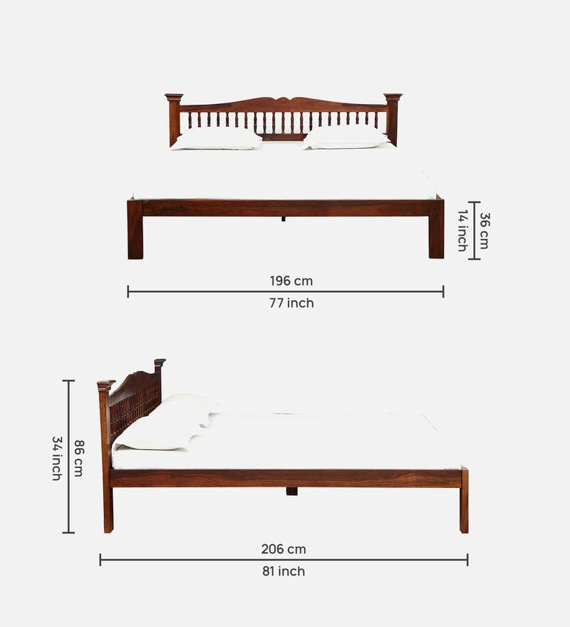 Buy Uttara Sheesham Wood King Size Bed In Honey Oak Finish By Mudramark