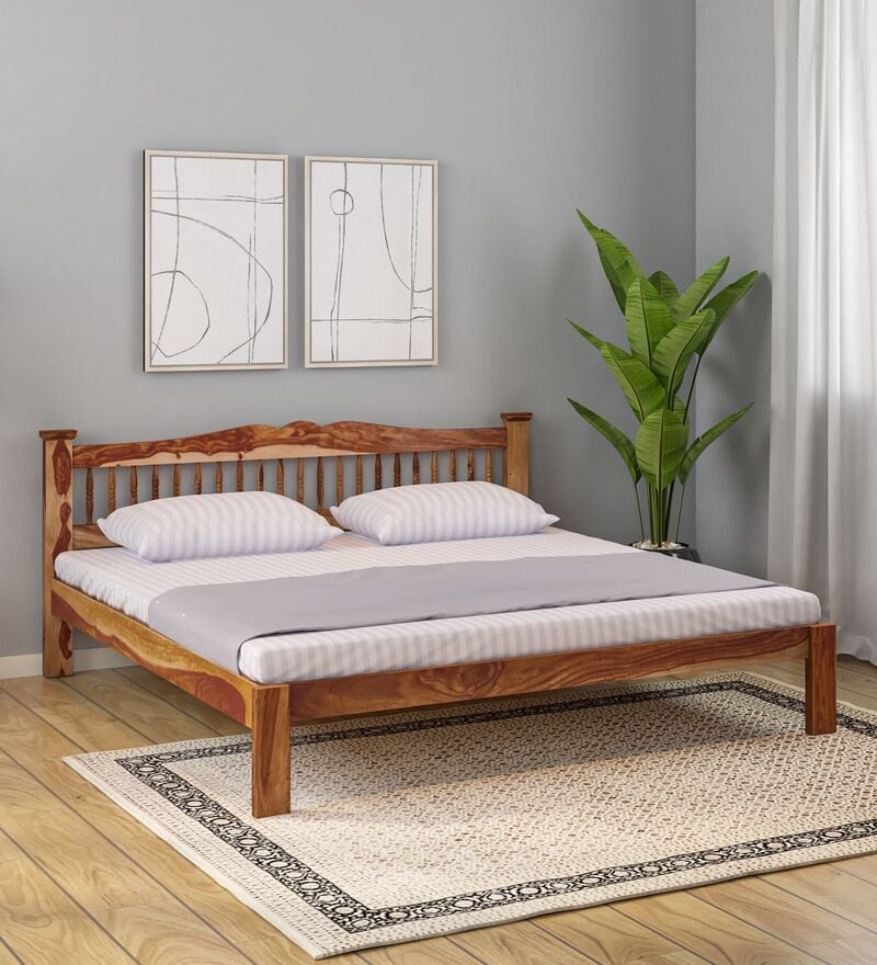 Buy Uttara Sheesham Wood King Size Bed In Rustic Teak Finish Online ...