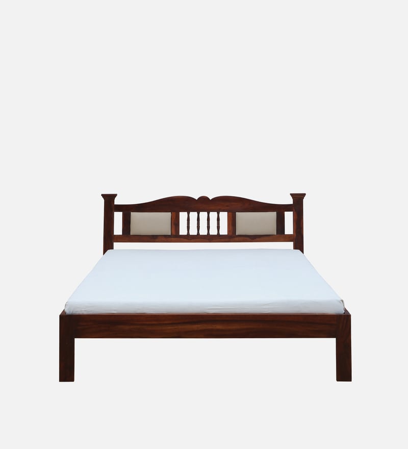 Buy Uttara Sheesham Wood King Size Bed In Honey Oak Finish With Padded