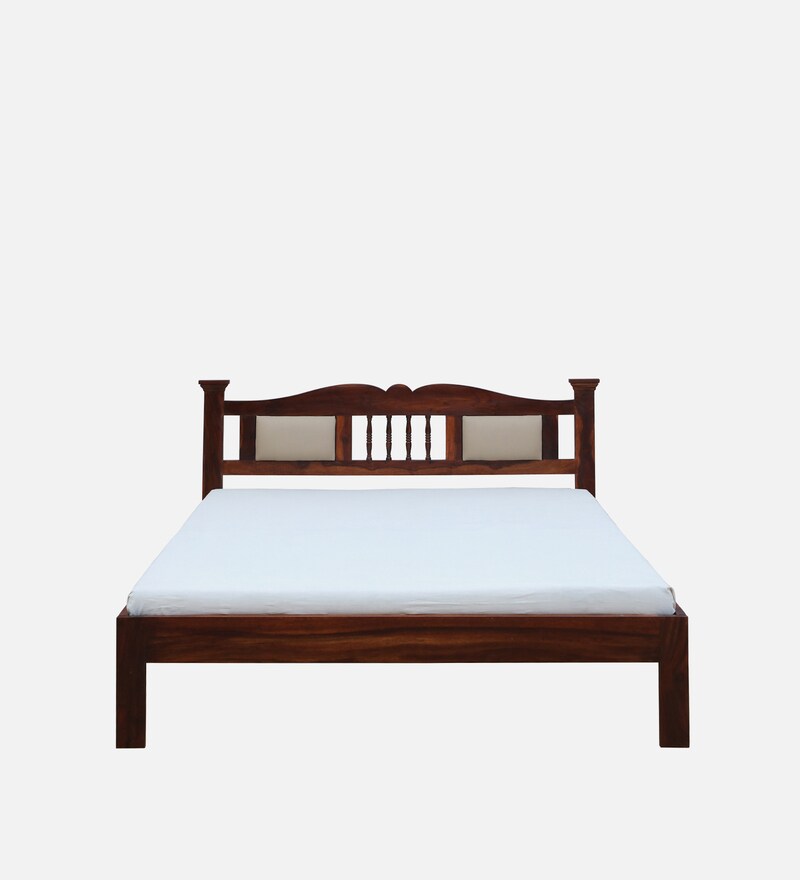 Buy Uttara Sheesham Wood Queen Size Bed In Honey Oak Finish With Padded Headrest Online