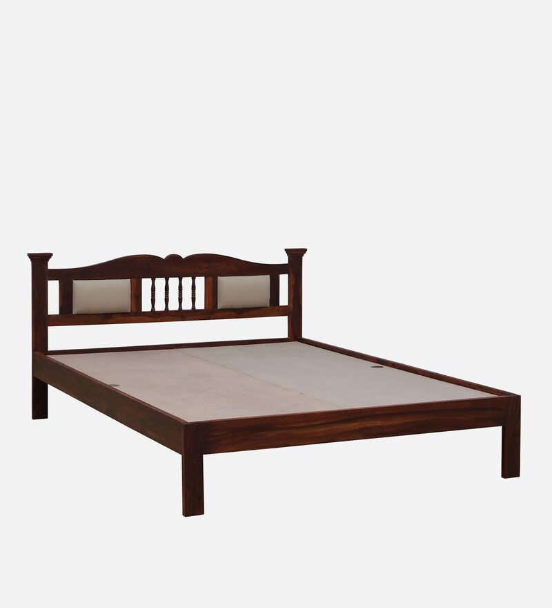 Buy Uttara Sheesham Wood Queen Size Bed In Honey Oak Finish With Padded