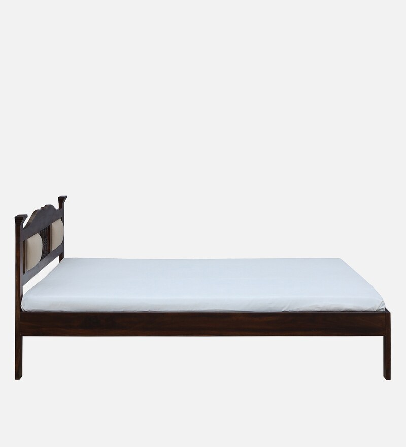 Buy Uttara Sheesham Wood Queen Size Bed In Provincial Teak Finish With Padded Headrest Online