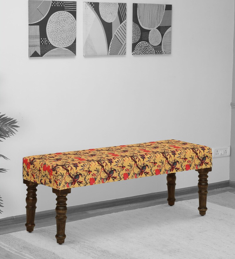 Buy Utthita Solid Wood Upholstered Bench In Warm Chestnut Finish By
