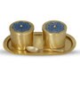 Utsav Gold Brass 2 Pcs Condiment Jar with Tray & Spoon